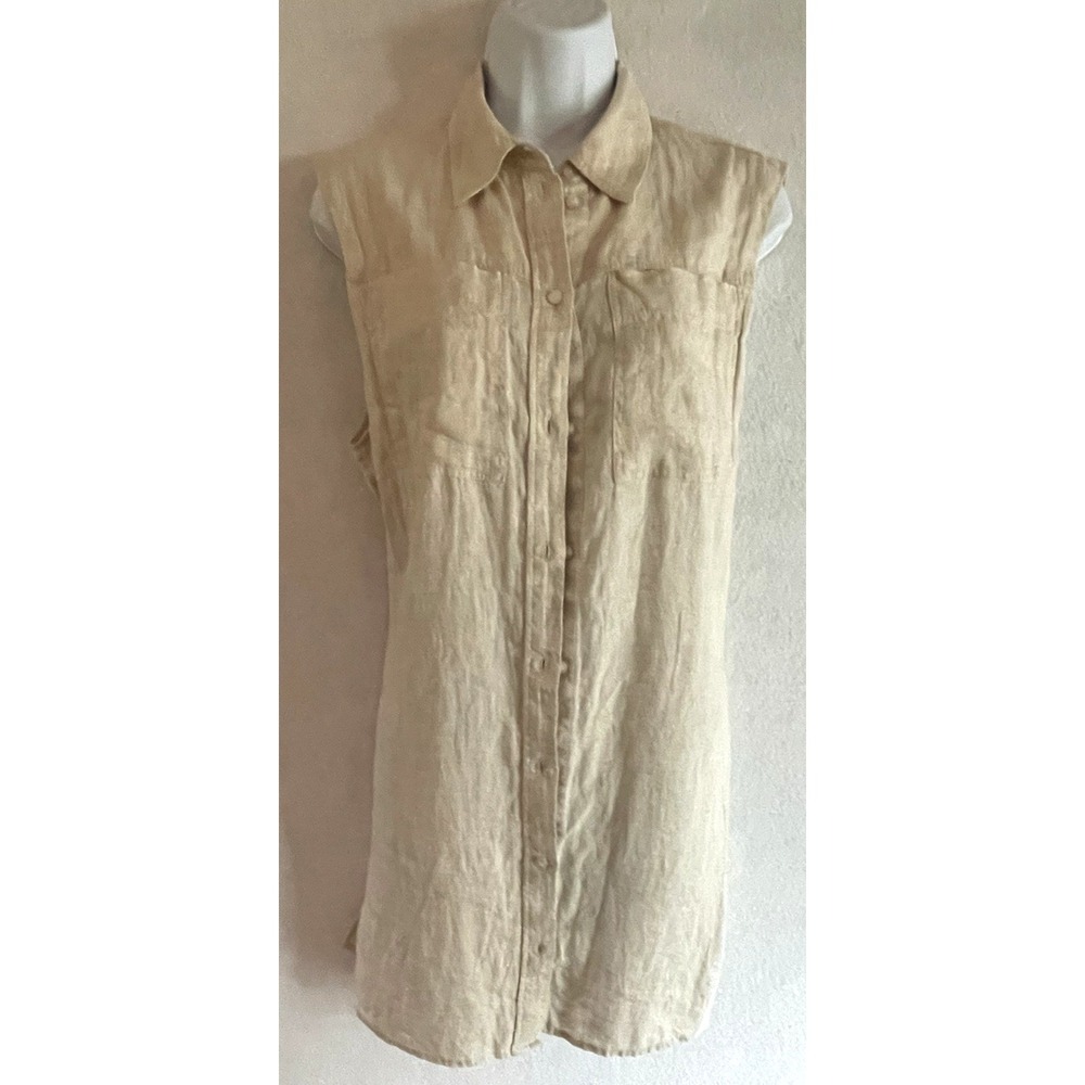 100% Linen Lagenlook Mimialist Tunic Beige XS Old Money Quiet Luxury Boho Resort